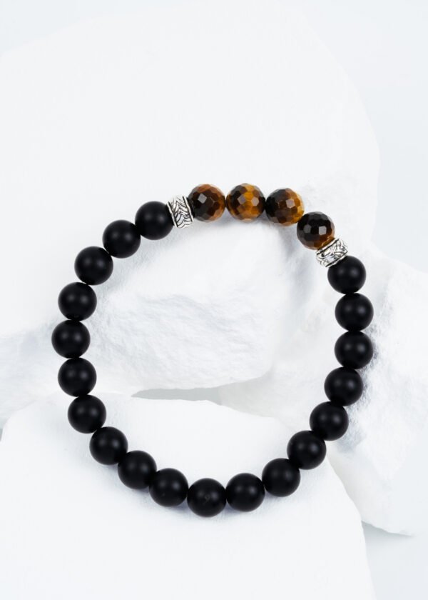 |Onyx Collection| 8mm Oniks & Faset Kesim Kaplan Gözü Doğal Taş Bileklik - Görsel 3