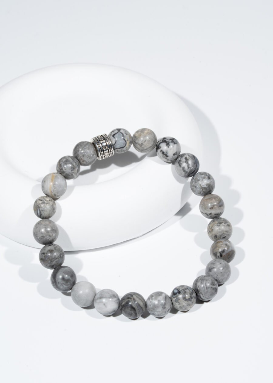 8mm Gri Jasper Doğal Taş Bileklik