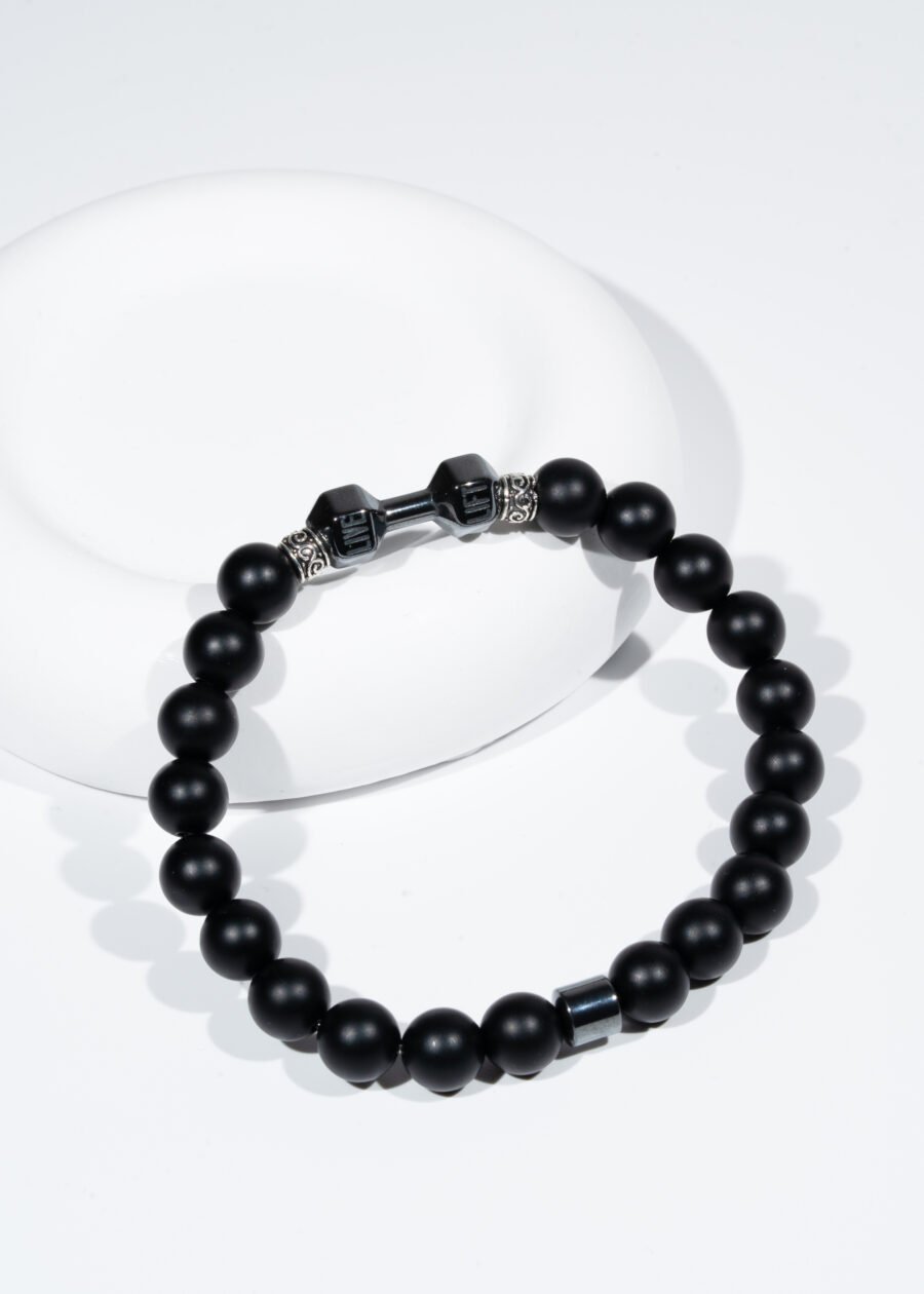 Dumbbell (Dambıl) Detaylı 8mm Oniks & Hematit Doğal Taş Bileklik