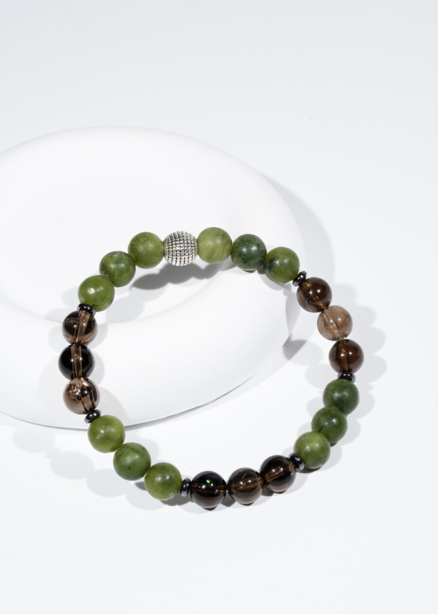 8mm Yeşim & Dumanlı Kuvars & Hematit Doğal Taş Bileklik