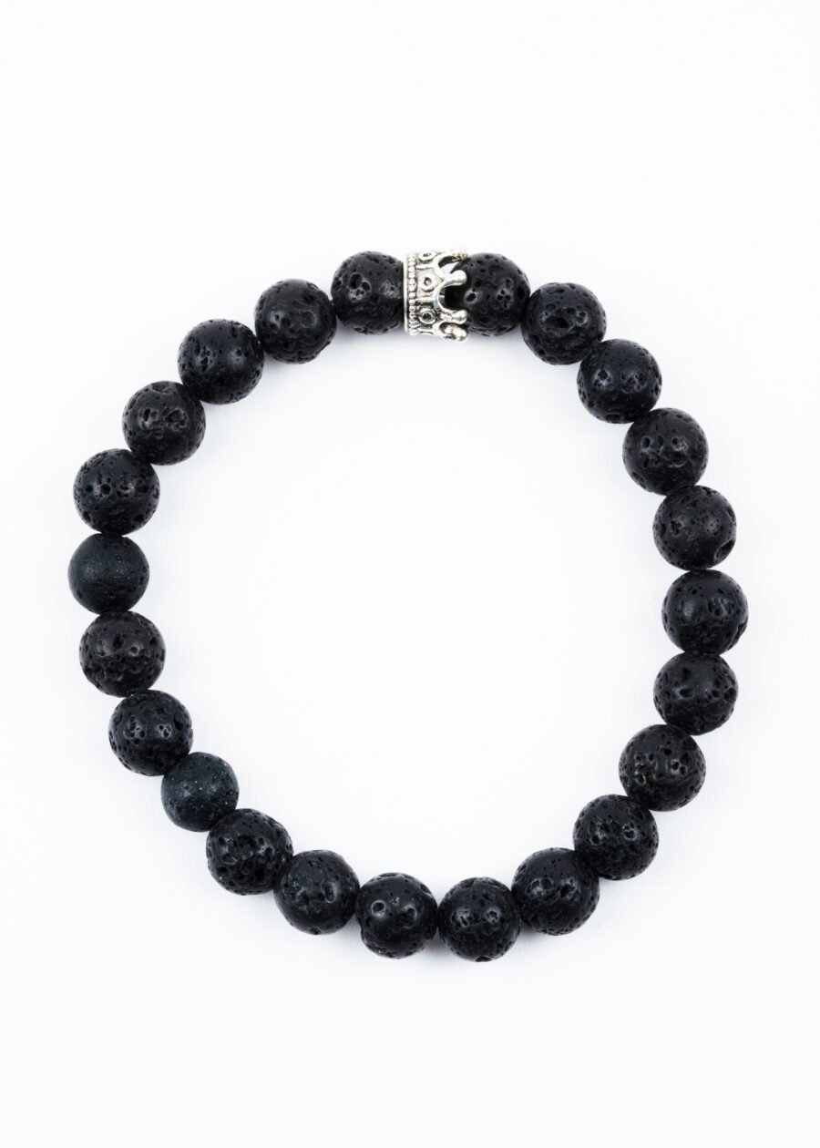 8mm Taç Detaylı Lav Taşı Bileklik