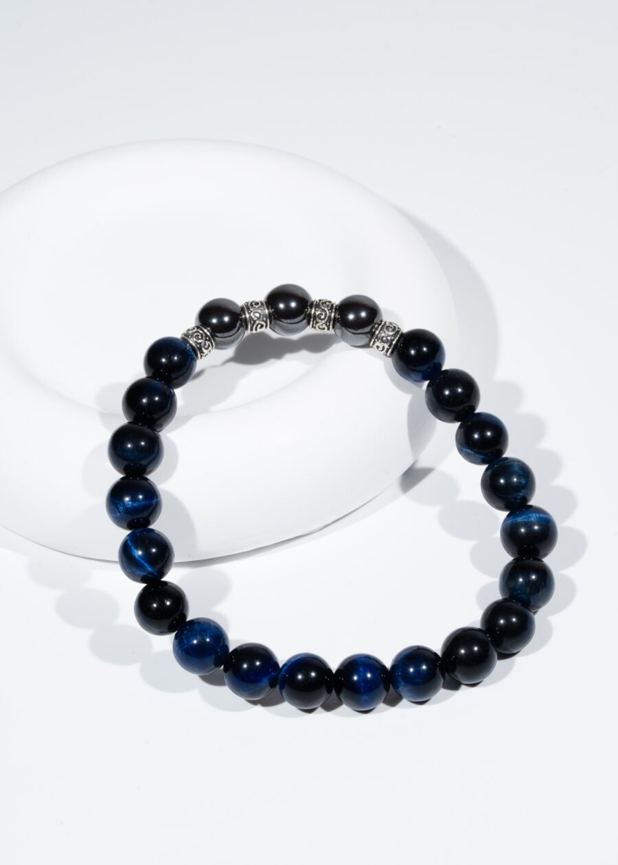 8mm Mavi Kaplan Gözü & Hematit Doğal Taş Bileklik