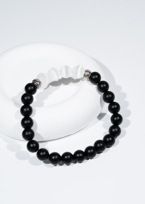 |Onyx Collection| 8mm Selenit & Oniks Doğal Taş Bileklik - Görsel 3