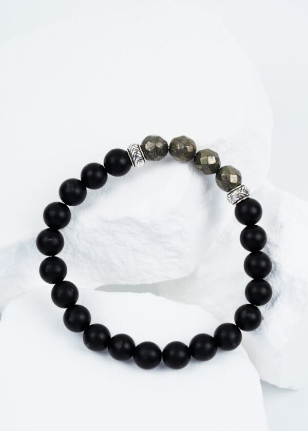 |Onyx Collection| 8mm Faset Kesim Pirit & Oniks Doğal Taş Bileklik - Görsel 4