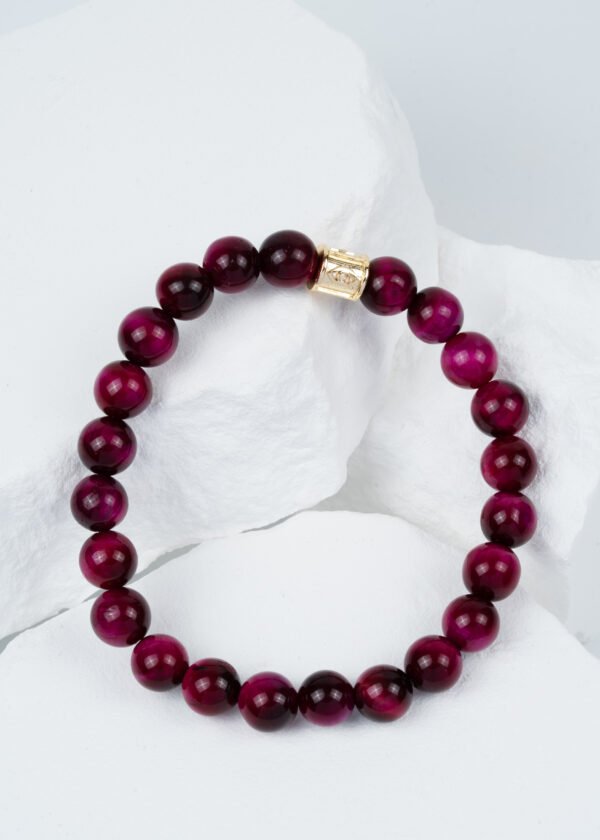 8mm Pembe Kaplan Gözü Doğal Taş Bileklik - Görsel 2