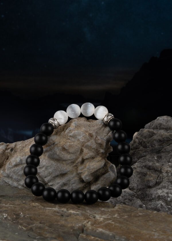 |Onyx Collection| 8mm Selenit & Oniks Doğal Taş Bileklik - Görsel 2