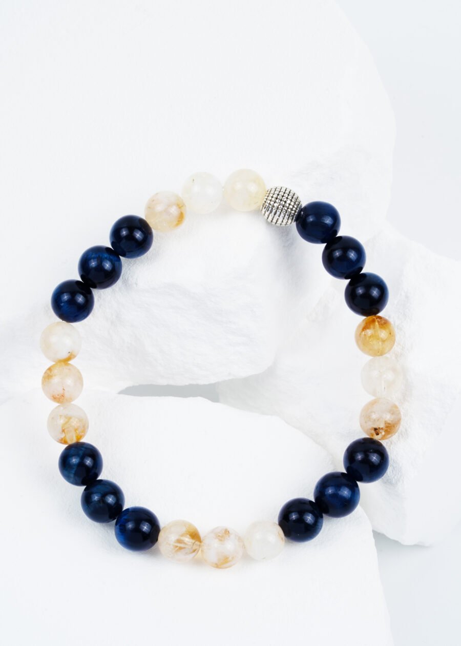 8mm Sitrin & Mavi Kaplan Gözü Doğal Taş Bileklik