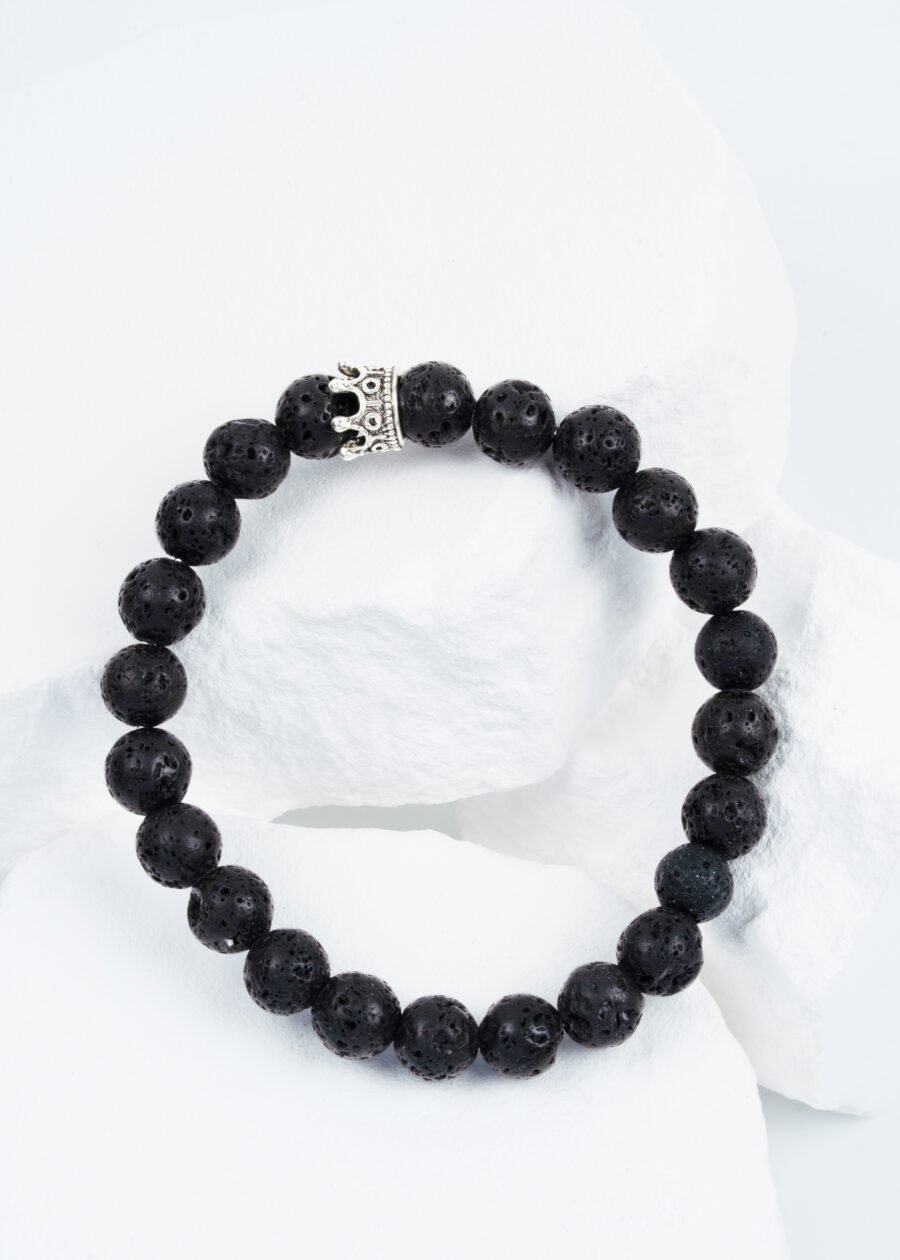 8mm Taç Detaylı Lav Taşı Bileklik