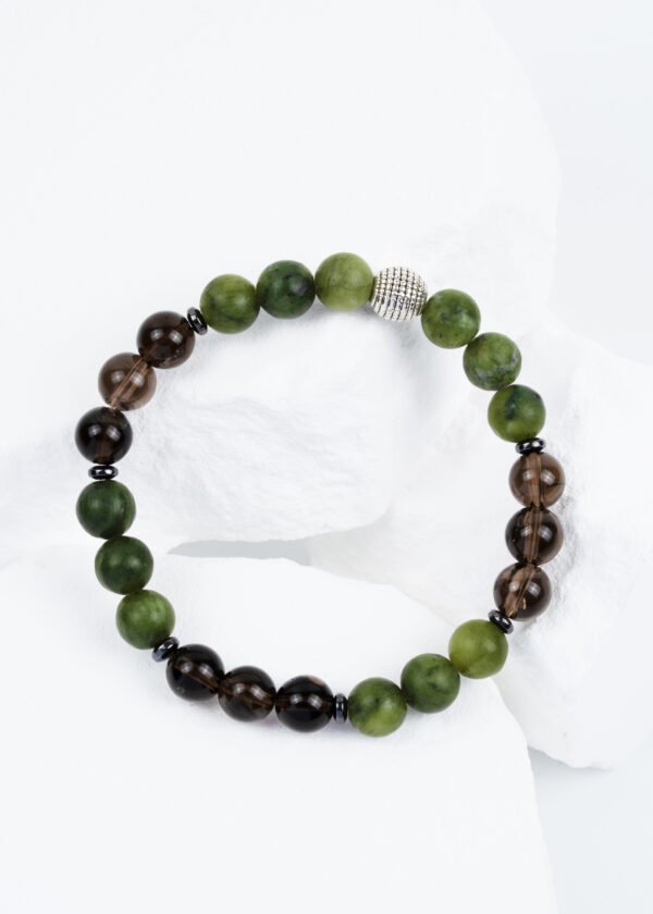 8mm Yeşim & Dumanlı Kuvars & Hematit Doğal Taş Bileklik