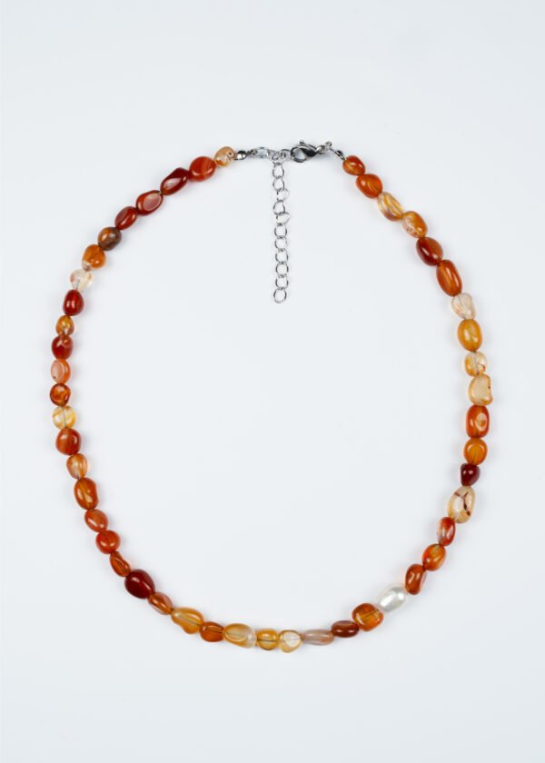 İnci Detaylı Akik Doğal Taş Kolye - Görsel 3