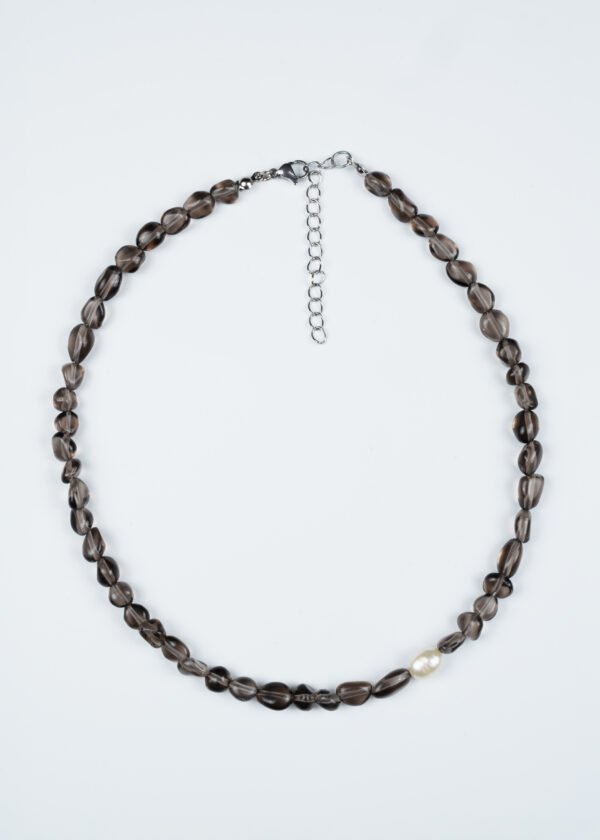 İnci Detaylı Dumanlı Kuvars Doğal Taş Kolye - Görsel 3