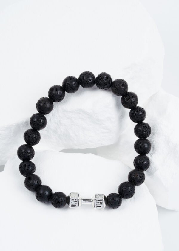 Dambıl Detaylı 8mm Lav Taşı Doğal Taş Bileklik