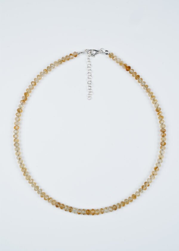 6mm Faset Rondel Kesim Sitrin Doğal Taş Gümüş Kolye