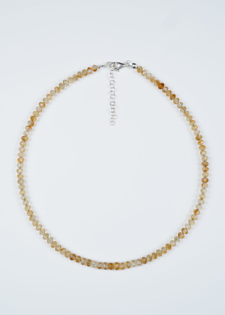 6mm Faset Rondel Kesim Sitrin Doğal Taş Gümüş Kolye