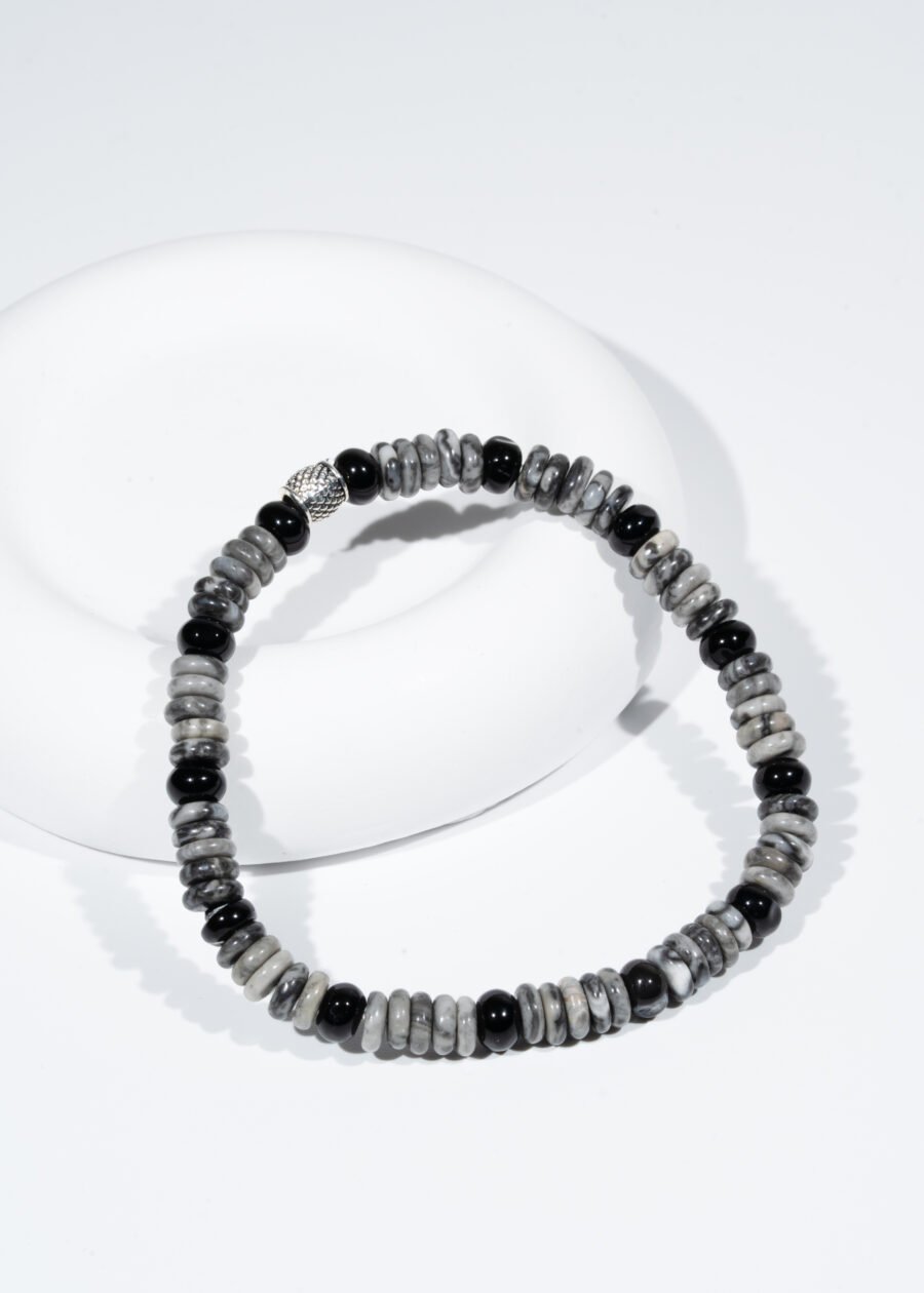 Rondel Kesim Jasper & Akik Doğal Taş Bileklik