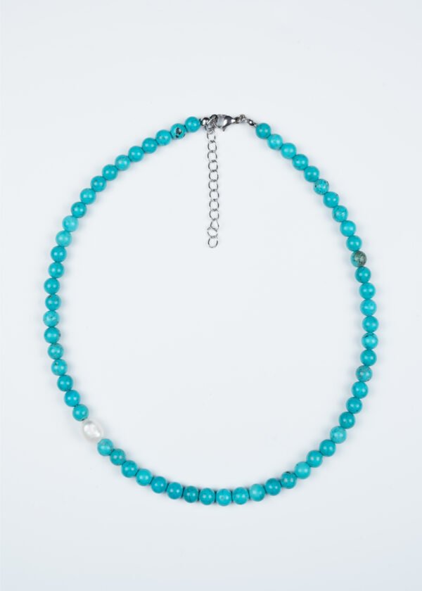 İnci Detaylı Turkuaz Doğal Taş Gümüş Kolye