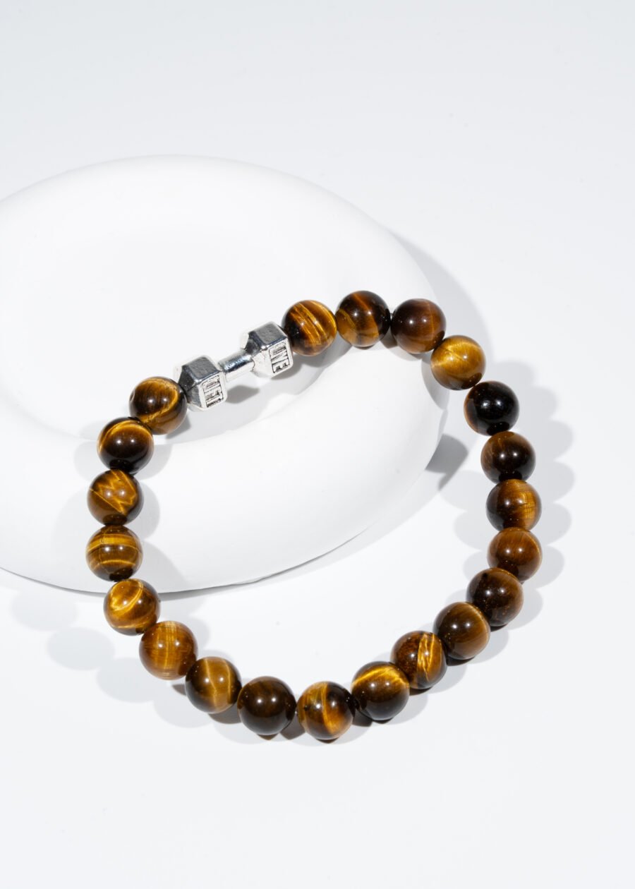 Dumbbell (Dambıl) Detaylı 8mm Kaplan Gözü Doğal Taş Bileklik