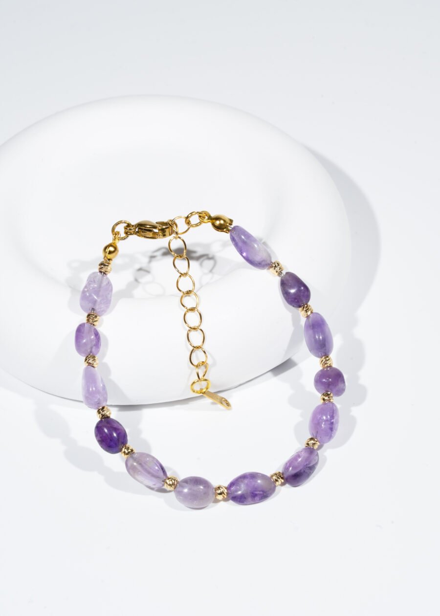 Dorika Top Detaylı Ametist Doğal Taş Bileklik