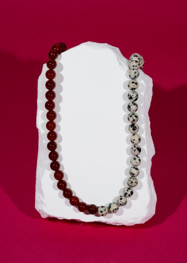 8mm Benekli Jasper & Karnelyan Akik Doğal Taş Gümüş Kolye