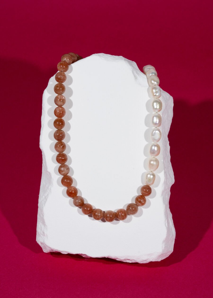 8mm Güneş Taşı & İnci Doğal Taş Gümüş Kolye 8mm Güneş Taşı & İnci Doğal Taş Gümüş Kolye