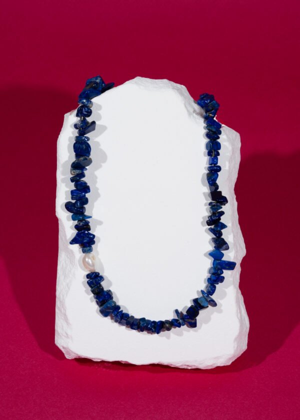 İnci Detaylı Kırıktaş Lapis Lazuli Doğal Taş Kolye