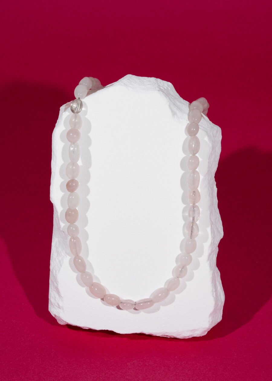 Pembe Kuvars Doğal Taş Kolye