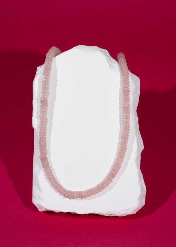 Rondel Kesim Pembe Kuvars Doğal Taş Gümüş Kolye