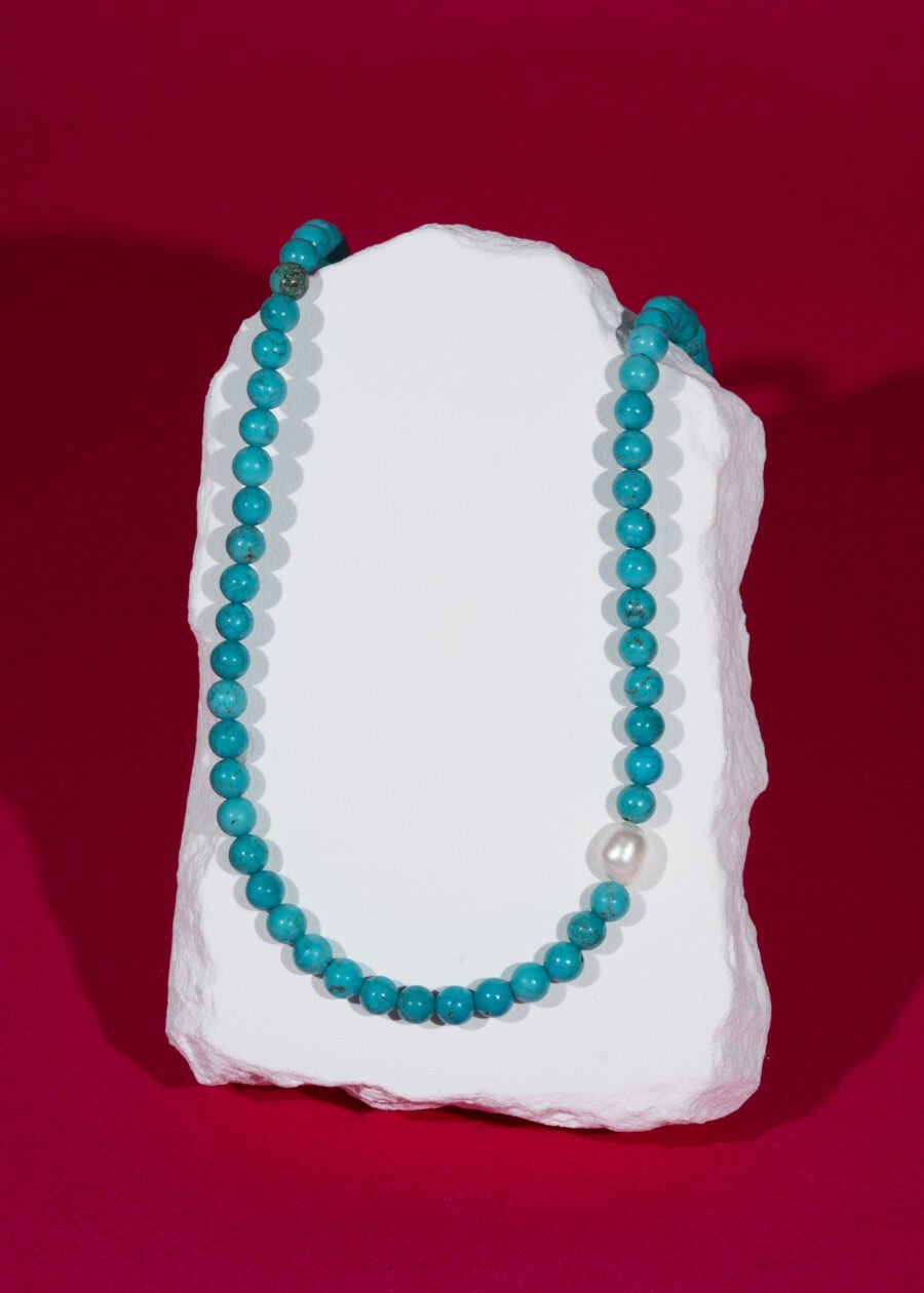 İnci Detaylı Turkuaz Doğal Taş Gümüş Kolye İnci Detaylı Turkuaz Doğal Taş Gümüş Kolye