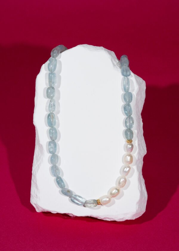 Akuamarin & İnci Doğal Taş Gümüş Kolye