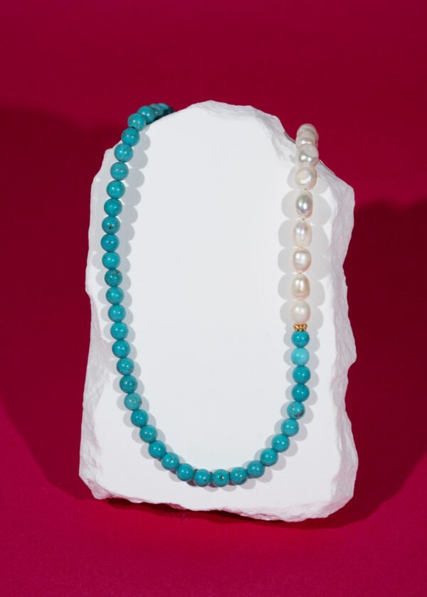 Turkuaz & İnci Doğal Taş Gümüş Kolye