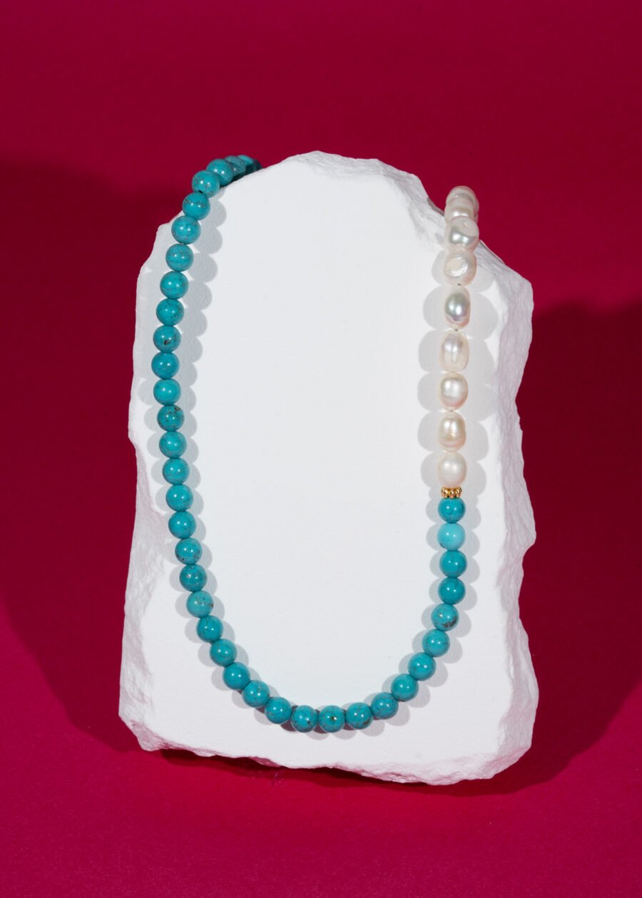 Turkuaz & İnci Doğal Taş Gümüş Kolye