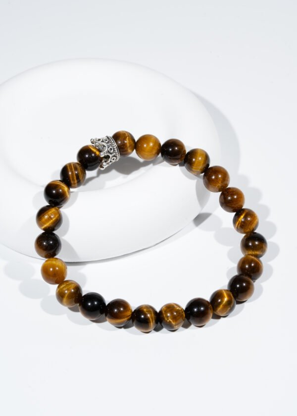 8mm Taç Detaylı Kaplan Gözü Doğal Taş Bileklik