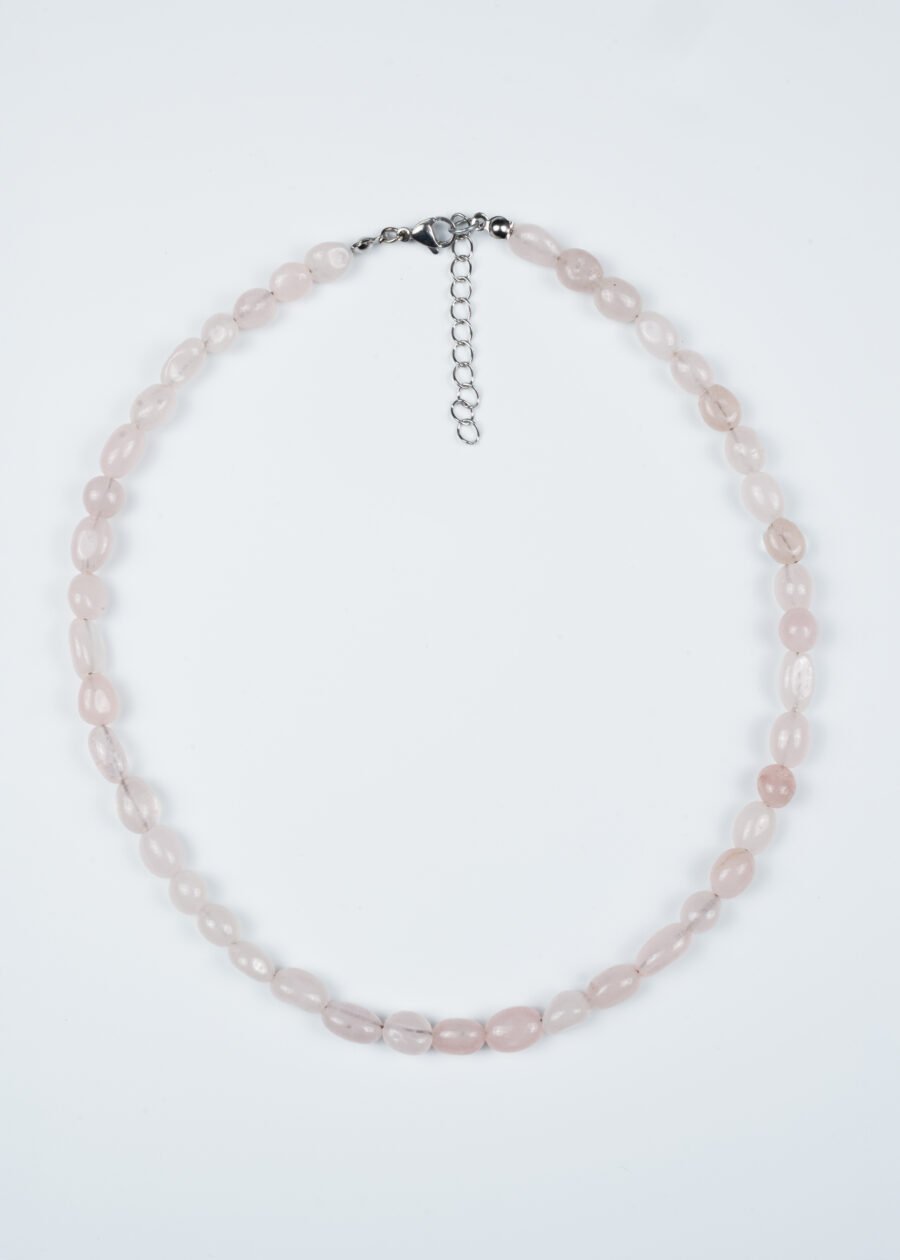 Pembe Kuvars Doğal Taş Kolye