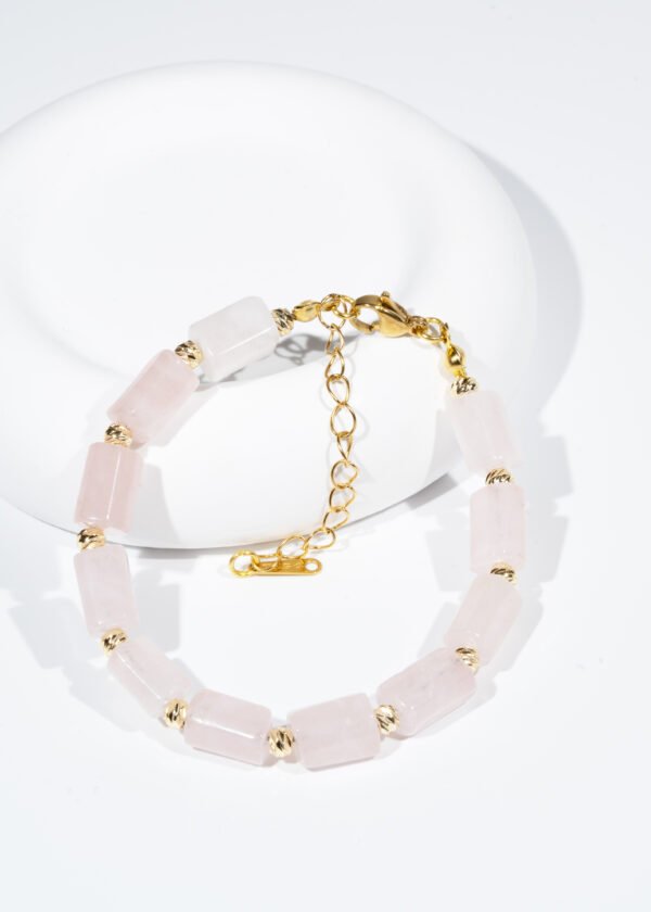 Silindir Kesim Pembe Kuvars Doğal Taş Bileklik