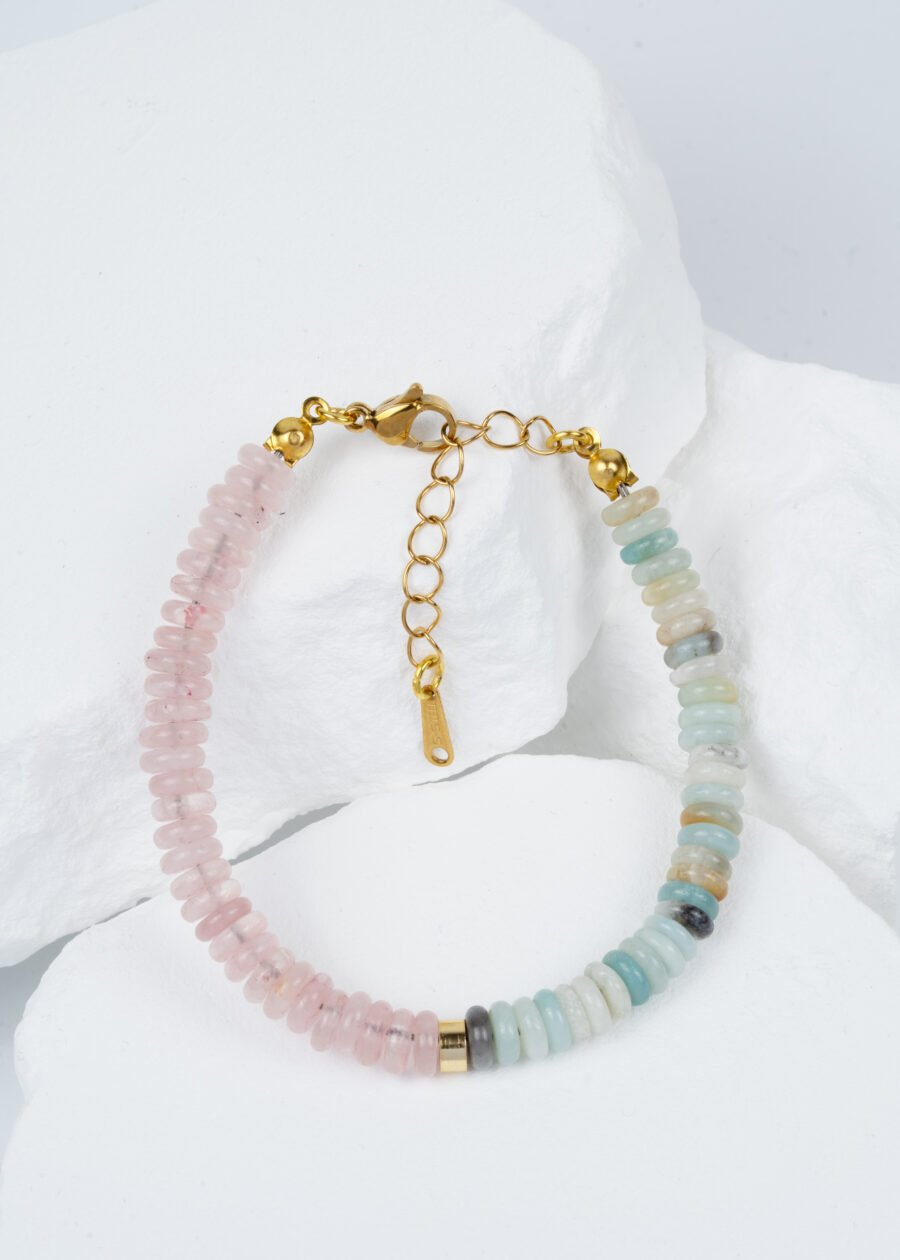 Rondel Kesim Amazonit & Pembe Kuvars Doğal Taş Bileklik