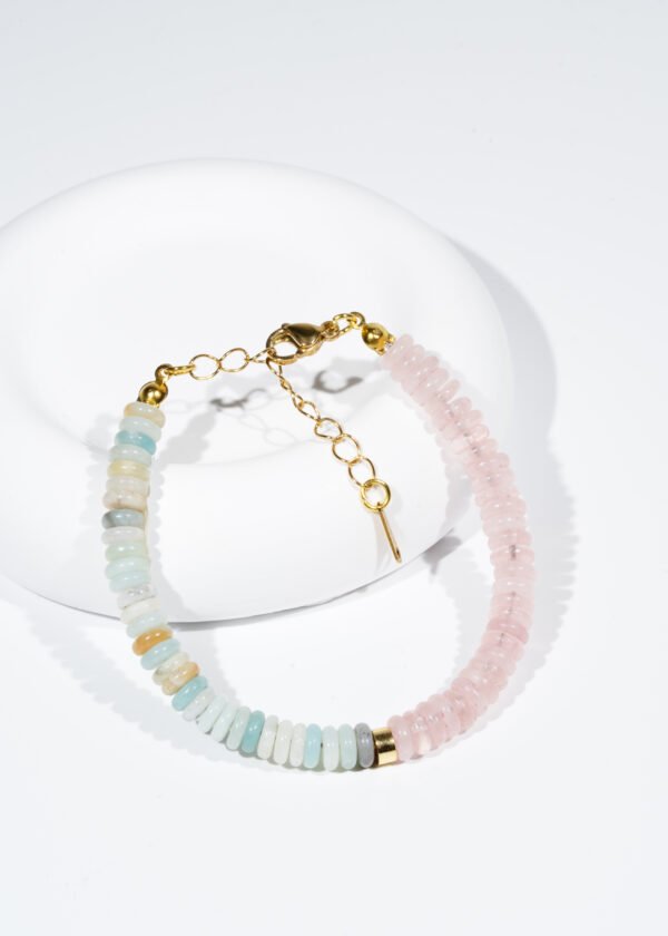 Rondel Kesim Amazonit & Pembe Kuvars Doğal Taş Bileklik