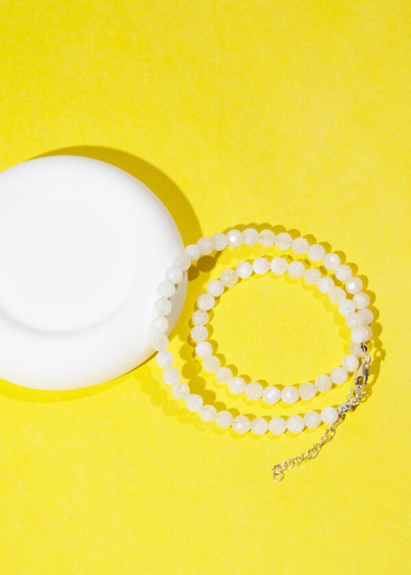 6mm Faset Kesim Ay Taşı Doğal Taş Gümüş Kolye