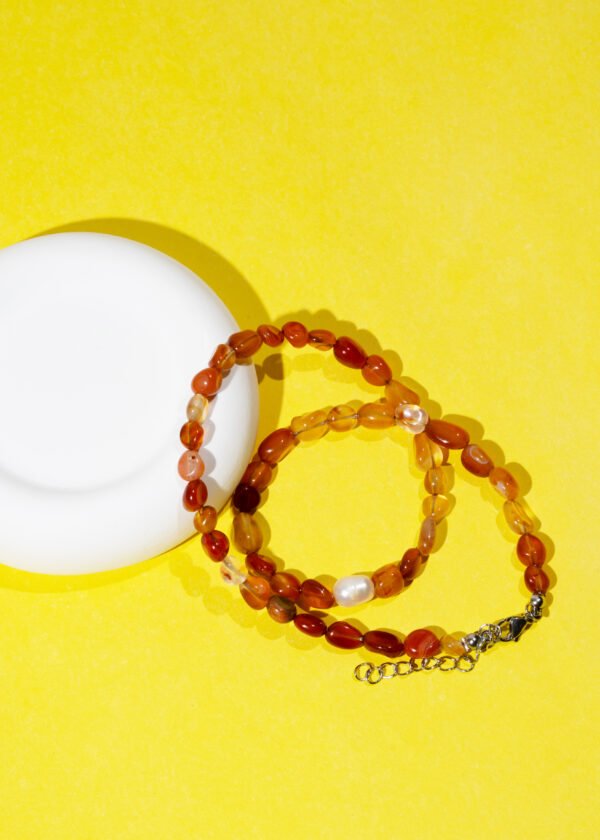 İnci Detaylı Akik Doğal Taş Kolye