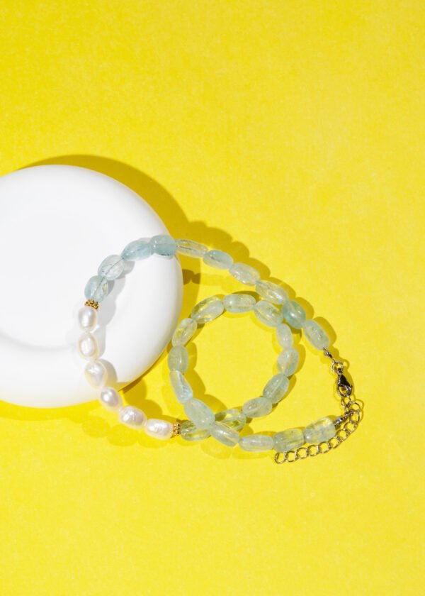 Akuamarin & İnci Doğal Taş Gümüş Kolye