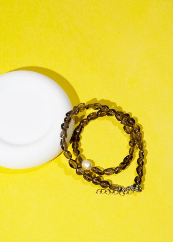 İnci Detaylı Dumanlı Kuvars Doğal Taş Kolye