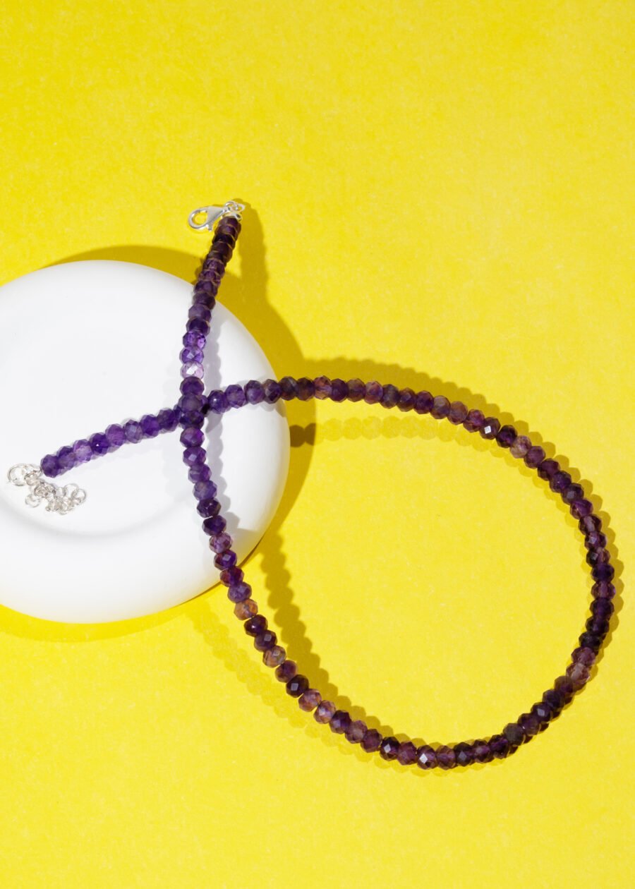 6mm Rondel Faset Kesim Ametist Doğal Taş Gümüş Kolye