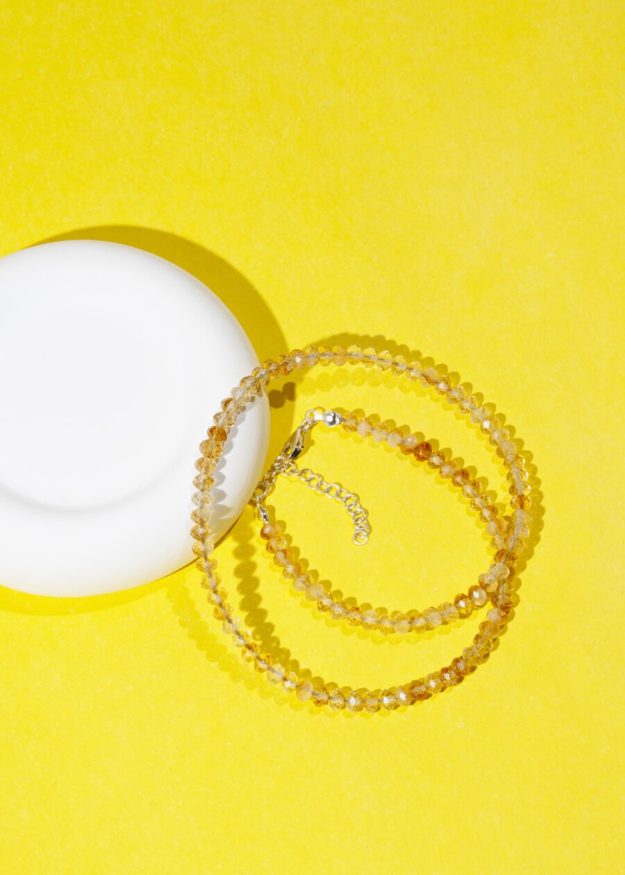 6mm Faset Rondel Kesim Sitrin Doğal Taş Gümüş Kolye