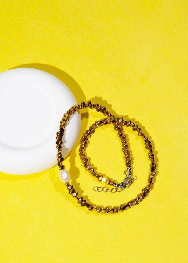 İnci Detaylı Hematit Doğal Taş Kolye