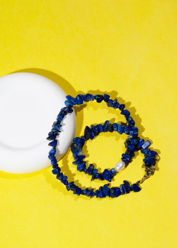 İnci Detaylı Kırıktaş Lapis Lazuli Doğal Taş Kolye