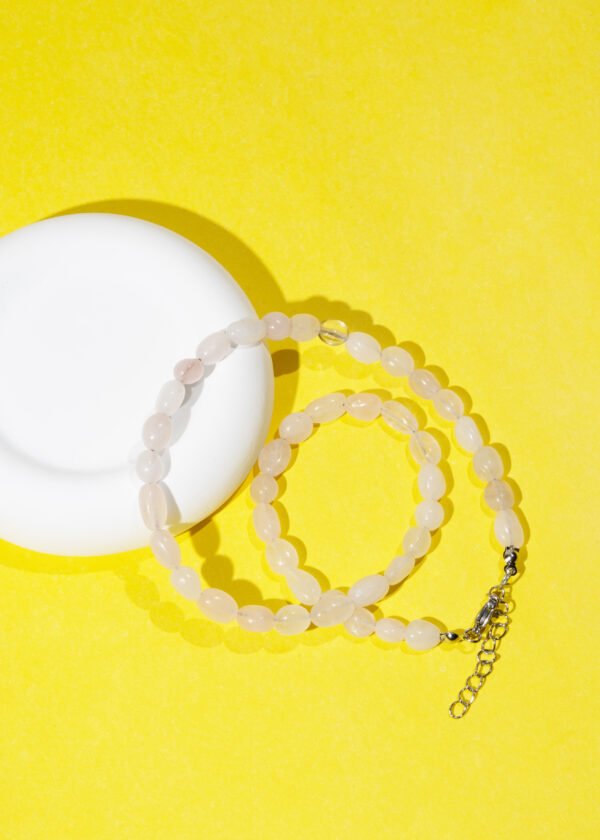 Pembe Kuvars Doğal Taş Kolye