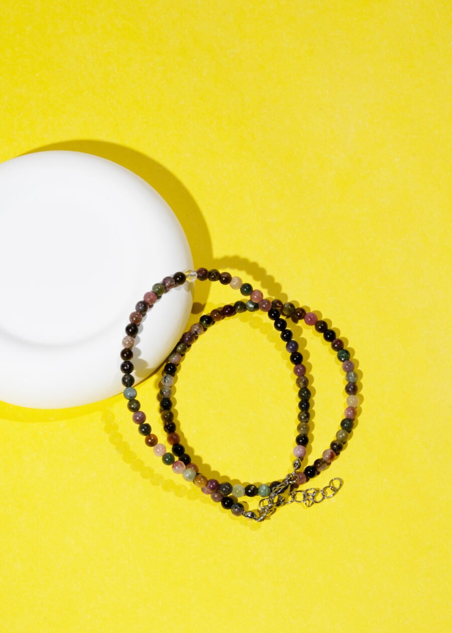 4mm Turmalin Doğal Taş Gümüş Kolye