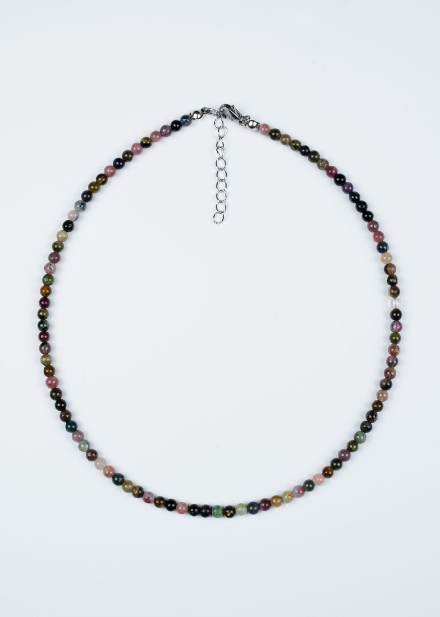 4mm Turmalin Doğal Taş Gümüş Kolye