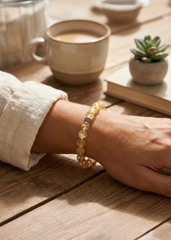 7mm Sitrin Doğal Taş Gümüş Bileklik