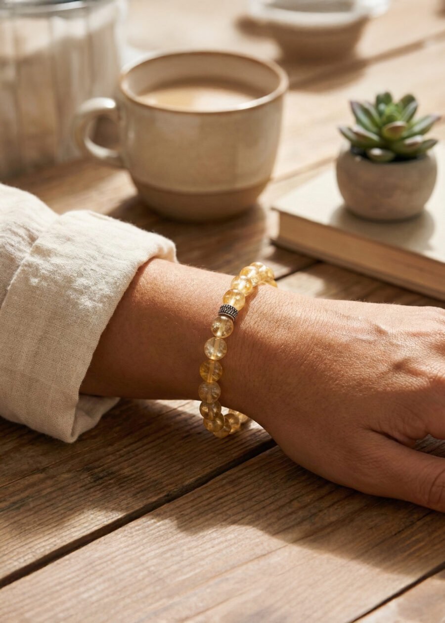 7mm Sitrin Doğal Taş Gümüş Bileklik