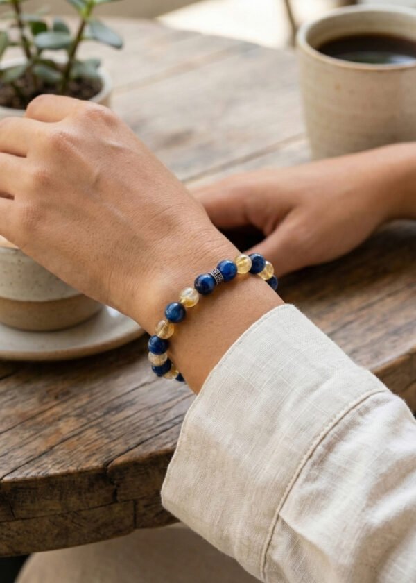 7mm Sitrin & Kyanit Doğal Taş Gümüş Bileklik